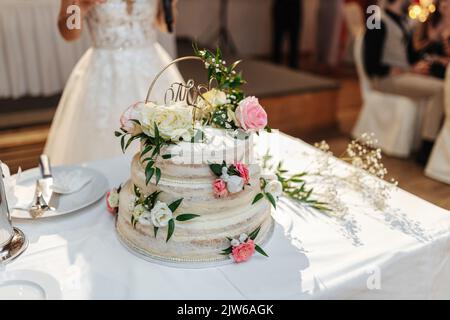 Beautiful wedding cake close-up Stock Photo