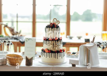 Beautiful wedding cake close-up Stock Photo