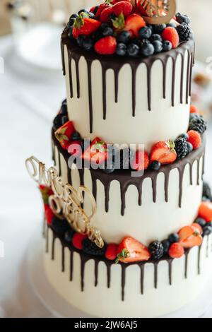 Beautiful wedding cake close-up Stock Photo