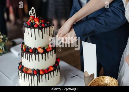 Beautiful wedding cake close-up Stock Photo