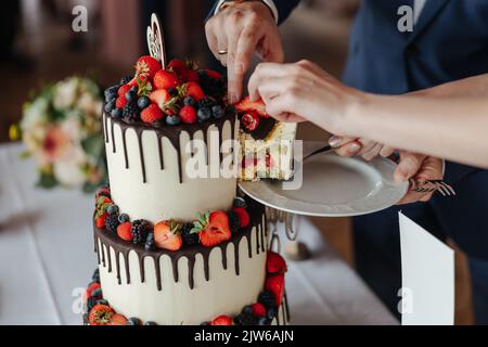 Beautiful wedding cake close-up Stock Photo