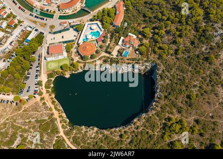 Aerial view of Rogoznica with Zmajevo oko lake, Croatia Stock Photo