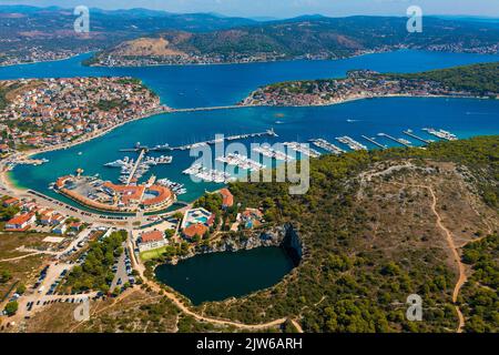 Aerial view of Rogoznica with Zmajevo oko lake, Croatia Stock Photo