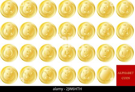 Laurel wreath and crown alphabet coins Stock Vector