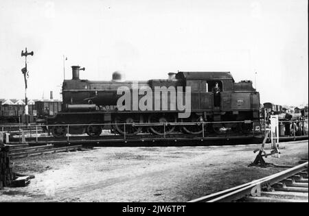 Image of steam locomotive no. 6015 (series 6000, nos. 6001-6026) on the turntable in Amersfoort. Stock Photo