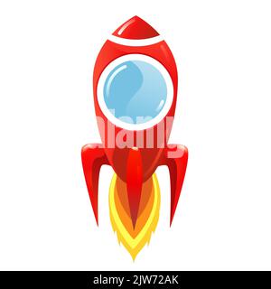 Red rocket vector illustration isolated on white background. Suitable for startup, team building, games, interaction, infographic, score tracking. Fly Stock Vector