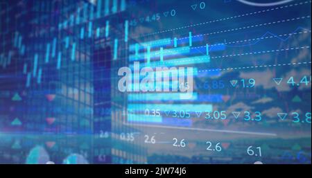 Image of data processing over modern building Stock Photo