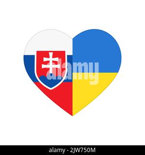 Heart puzzle pieces with national flags of Slovakia and Ukraine. Connected parts of jigsaw in love, peace and support symbol, cooperation, partnership and friendship between Kyiv and Bratislava Stock Vector