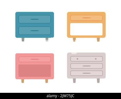 Set of cute nightstands in different colors. Home interior concept. Cartoon flat style. Vector illustration Stock Vector