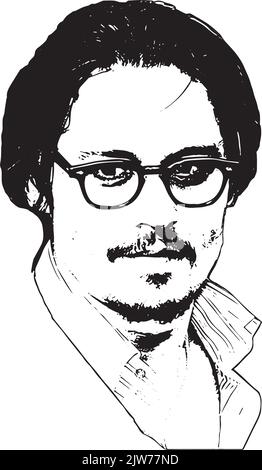 Johnny Depp black and white sketch art. Stock Vector