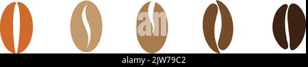 A set of coffee beans in different shades of brown on a white background Stock Vector