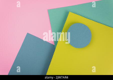 Abstract colored paper geometric composition. Minimal geometric shapes background. Flat lay. Copy space. Stock Photo