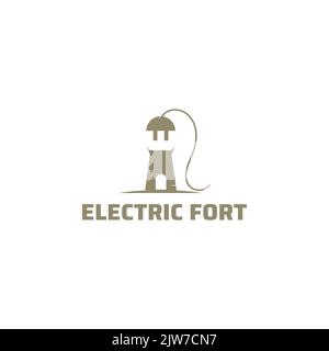 Simple design of fort and plug illustration logo design. Logo illustration vector format. Stock Vector