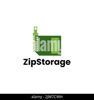 Zipper and memory card illustration logo design. Simple logo design for zipper storage. Stock Vector