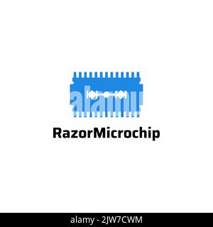 Razor and chip illustration logo design. Micro controller and razor simple logo design. vector format Stock Vector