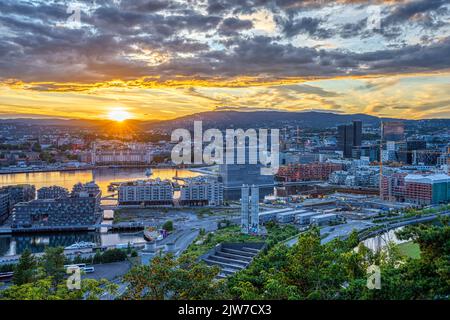 Beautiful sunset seen in Oslo, the capital of Norway Stock Photo