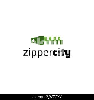 Zipper and urban building illustration logo design. Simple city logo design and zipper. vector format Stock Vector