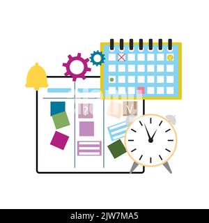 Time management concept, appoint task and deadline, control schedule and process. Vector illustration. Mangment task, work agenda, scheduling note, pl Stock Vector