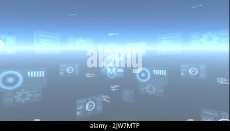 Image of screens with scopes scanning and data processing Stock Photo
