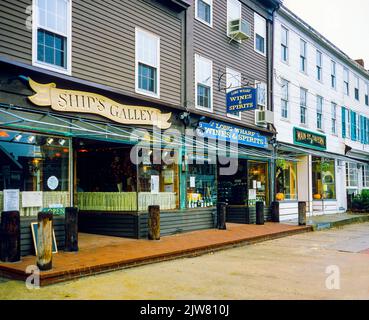 New York, 1980s, restaurants, shops, main street, Sag Harbor, The Hamptons, Long island, New York State, NY, USA, Stock Photo