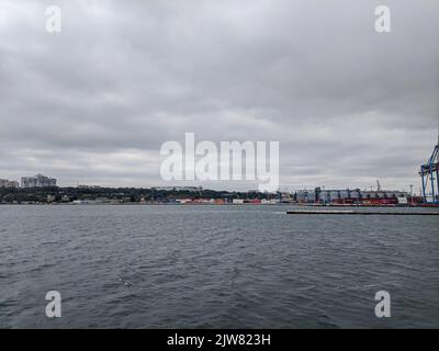 Landscape shooting of an industrial port city background Stock Photo