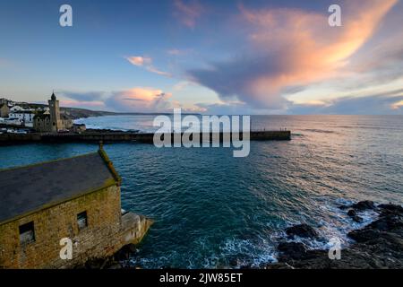 View of the famous Clock Tower Institute of Porthleven. Stock Photo