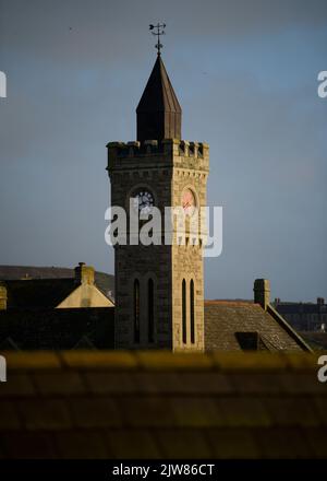 View of the famous Clock Tower Institute of Porthleven. Stock Photo