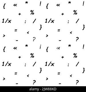 Seamless black and white pattern with mathematical symbols and punctuation marks. Vector illustration. Stock Vector