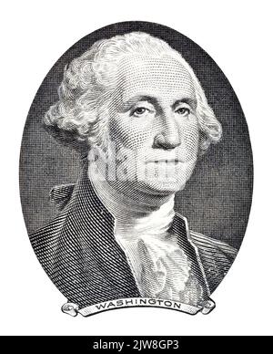 Macro portrait of George Washington US president on one dollar bill ...