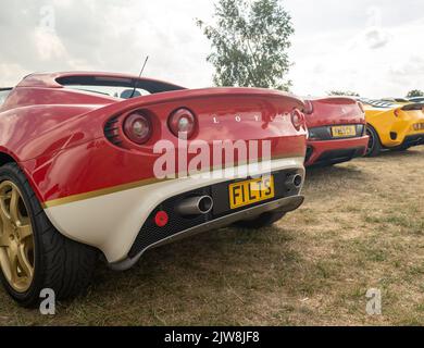 Old Buckenham, Norfolk, UK – September 03 2022. A classic Lotus Elise sports car in a row of other sports cars Stock Photo