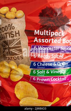 London. UK- 09.01.2022. A jumbo pack of potato crisps in assorted flavours. Junk, highly packaged food. Stock Photo