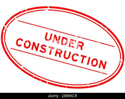 Grunge red under construction word oval rubber seal stamp on white background Stock Vector