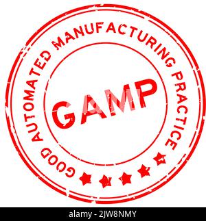 Grunge red GAMP Good Automated Manufacturing Practice word round rubber seal stamp on white background Stock Vector