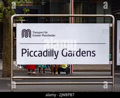 Piccadilly Gardens in Manchester - MANCHESTER, UK - AUGUST 15, 2022 Stock Photo