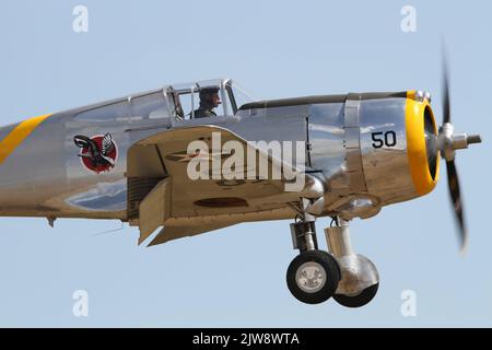 Curtis P-36C of the Fighter companylanding on runway 24 at the Duxford Summer Airshow 23rd July 2022 Stock Photo