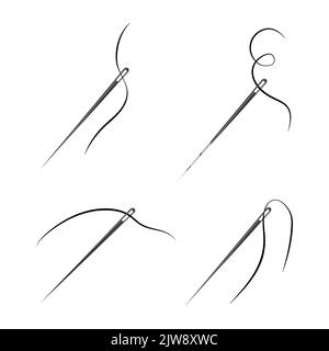 Set of sewing needles vector illustration, isolated on white background. Stock Vector