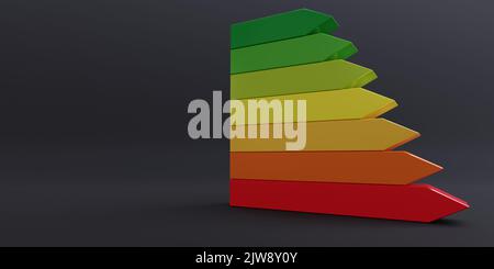 Energy efficiency scale. Energy class bars on black color background, copy space, 3d render Stock Photo