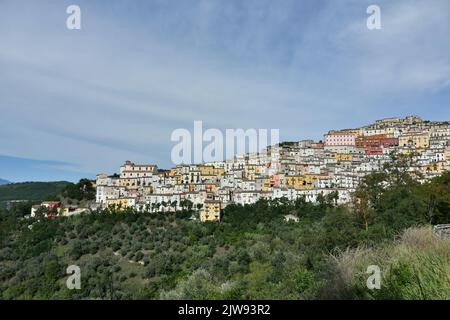 Panoramic view of Calitri, a picturesque village in the province of Avellino in Campania, Italy. Stock Photo