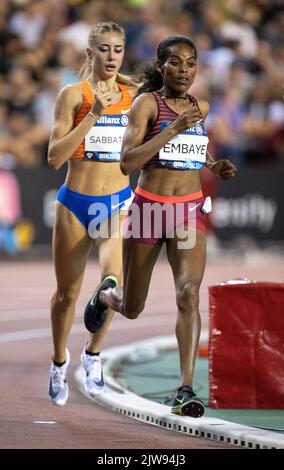 Axumawit Embaye of Ethiopia competing in the women's 1500m during the Allianz Memorial Van Damme 2022, part of the 2022 Diamond League series at King Stock Photo
