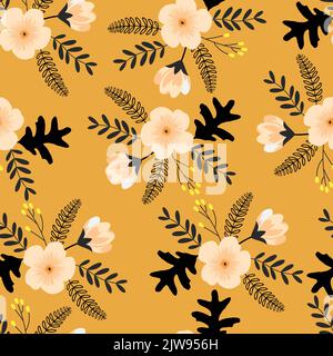 Decorative floral seamless pattern design of flower bouquet for surface printing. Modern ditsy foliage repeat texture background Stock Vector