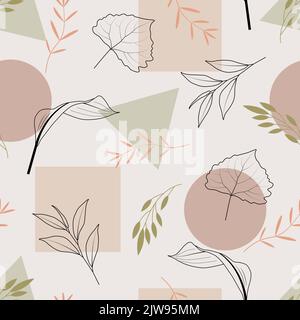 Ornate trendy ditsy floral seamless pattern design. Abstract leaves outlines. Foliage and geometric repeat texture background Stock Vector