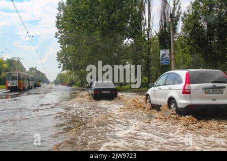 Flood. Road And Cars Under Water. Heavy Rain And Downpour Flooded City ...