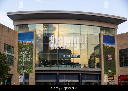 Quayside shopping center in Manchester Media City - MANCHESTER, UK - AUGUST 15, 2022 Stock Photo