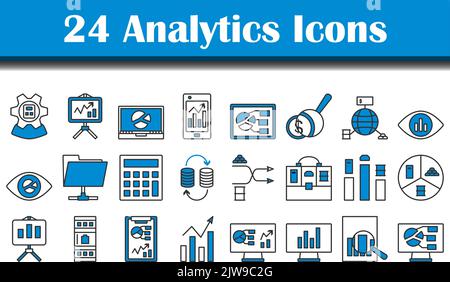 Analytics Icon Set. Editable Bold Outline With Color Fill Design. Vector Illustration. Stock Vector