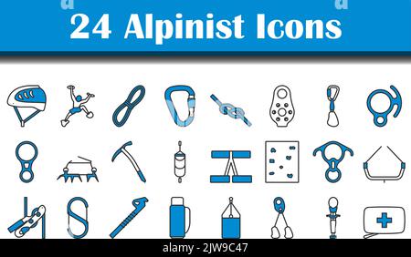 Alpinist Icon Set. Editable Bold Outline With Color Fill Design. Vector Illustration. Stock Vector
