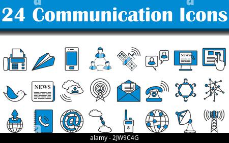 Communication Icon Set. Editable Bold Outline With Color Fill Design. Vector Illustration. Stock Vector