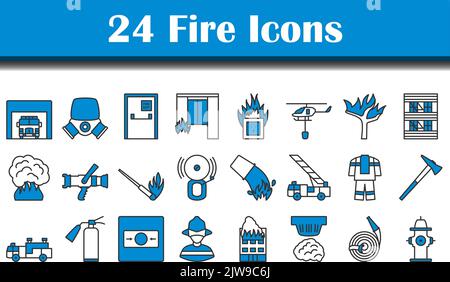 Fire Icon Set. Editable Bold Outline With Color Fill Design. Vector Illustration. Stock Vector