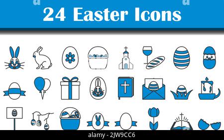 Easter Icon Set. Editable Bold Outline With Color Fill Design. Vector Illustration. Stock Vector