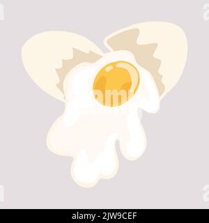 Raw cracked egg in cartoon flat style. Vector Illustration of fresh chicken egg, healthy food ingredient. Stock Vector