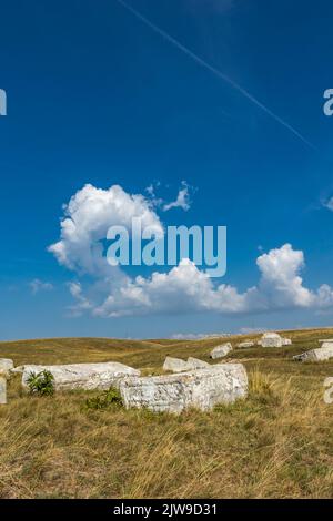 View at medieval tombstones in Morine, near Pluzine in Bosnia and Herzegovina Stock Photo